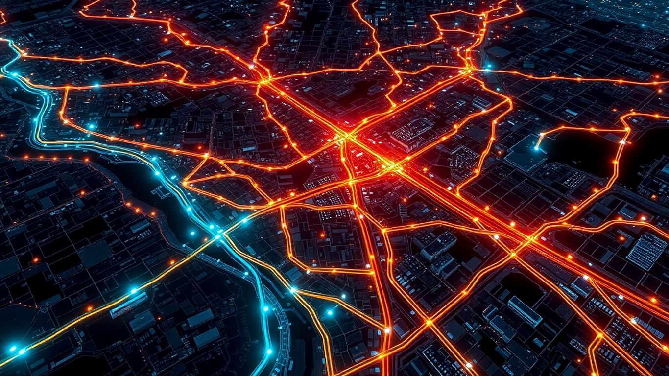 GIS map showing interconnected utility infrastructure.