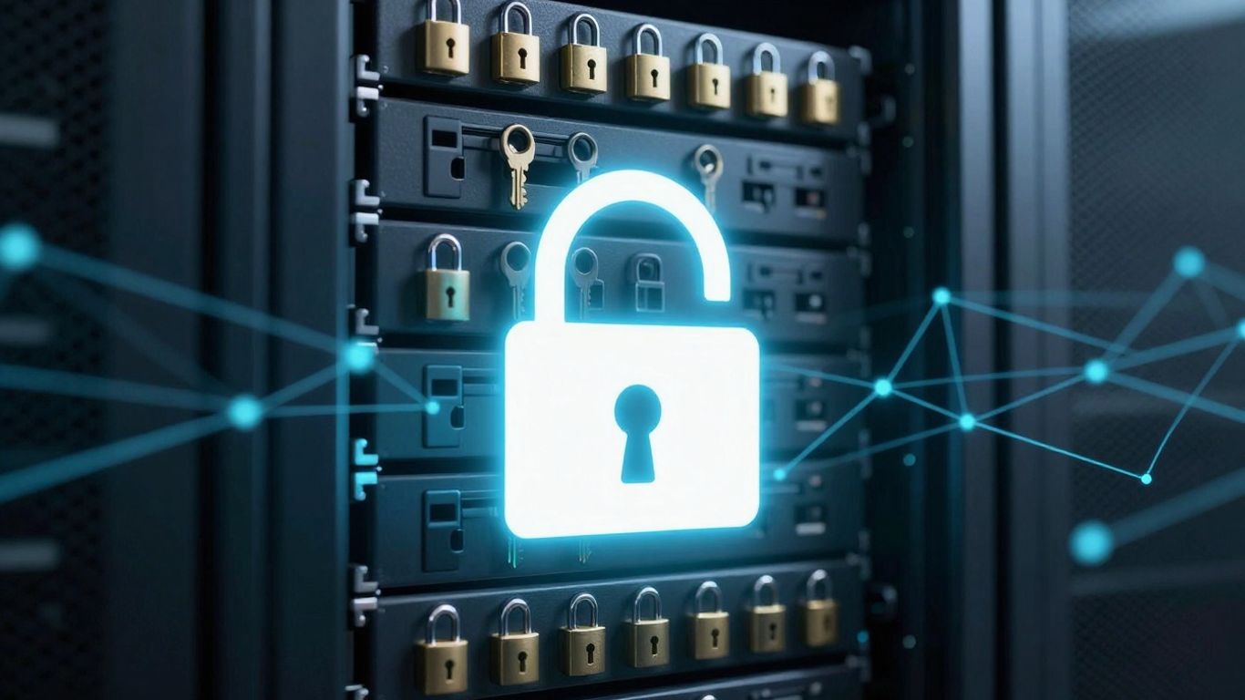 Secure digital vault with locks and keys.