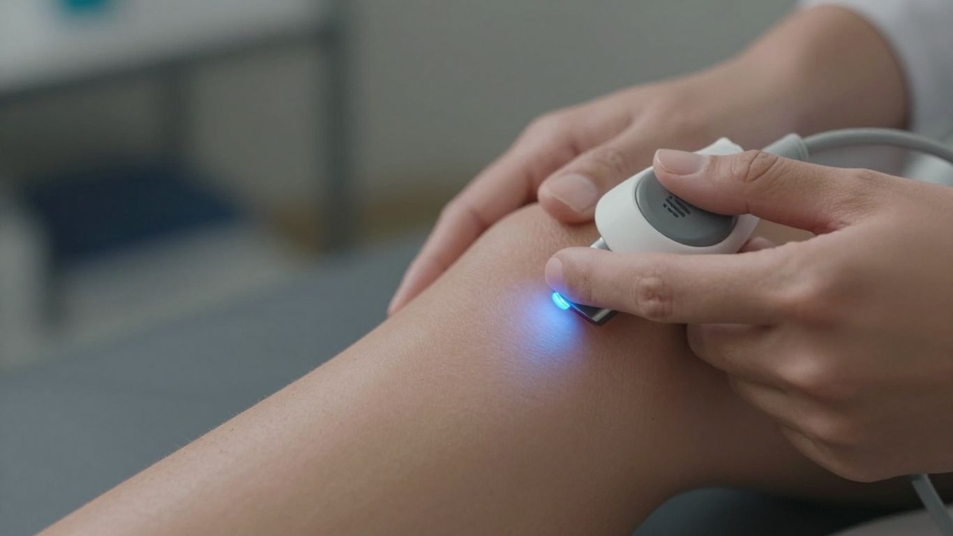 Person receiving PEMF therapy with light pulses.