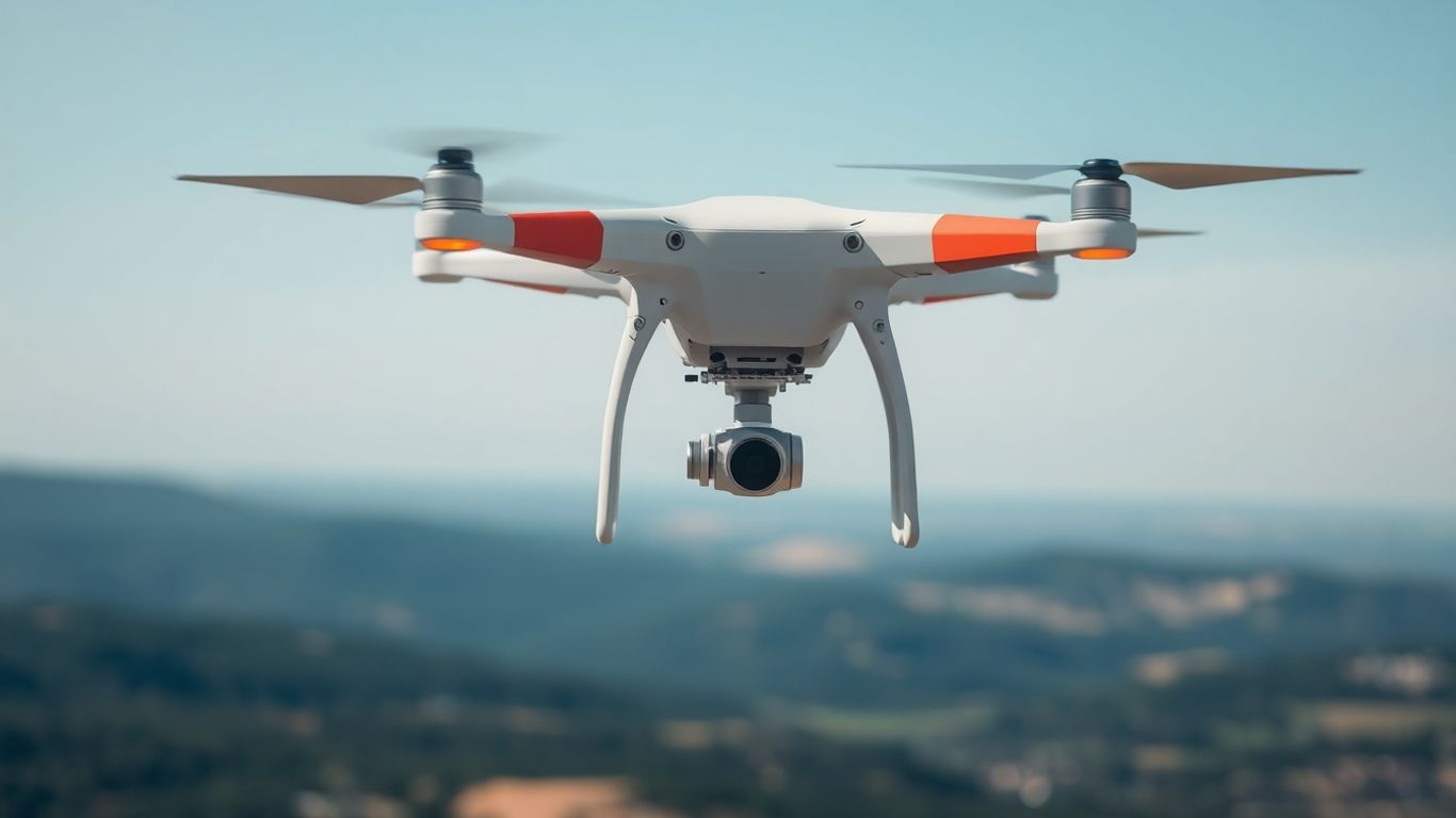 Drone surveying a landscape from above.