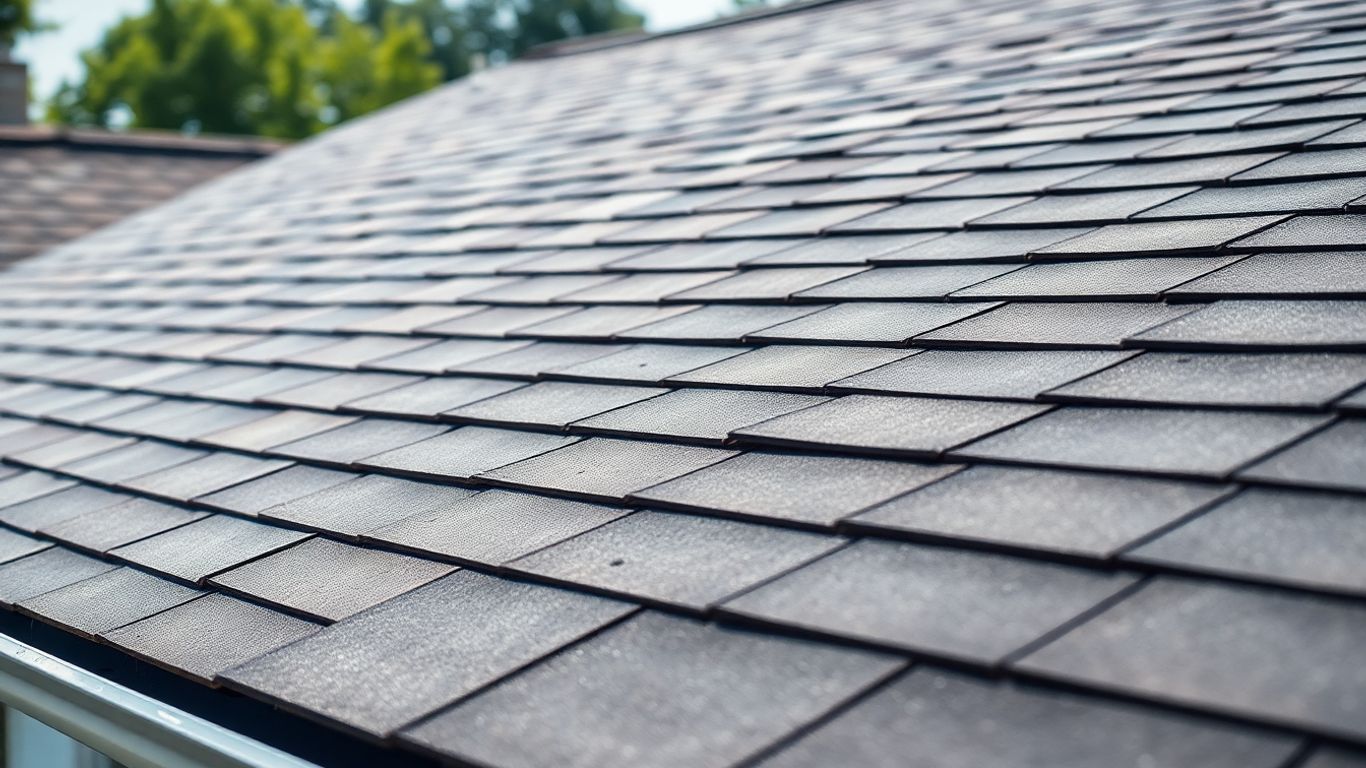 Well-maintained house roof with clean shingles and gutters.