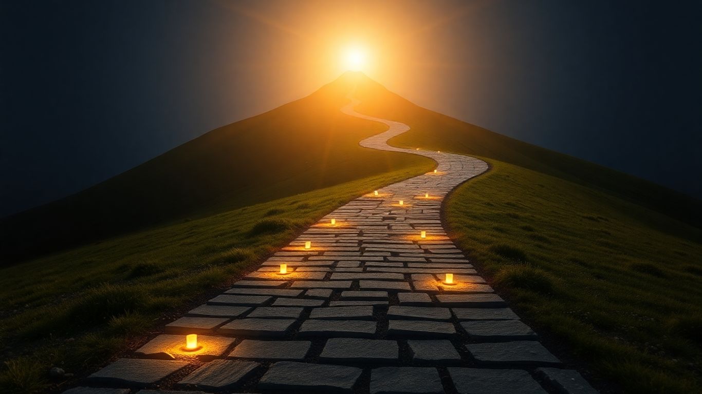 Chemin menant vers un sommet avec des jalons.