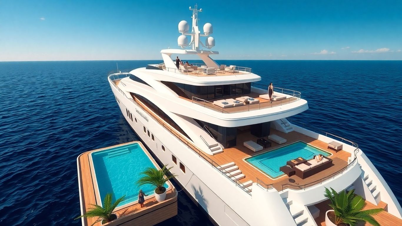 Luxury 50 meter yacht with pool and lounging areas