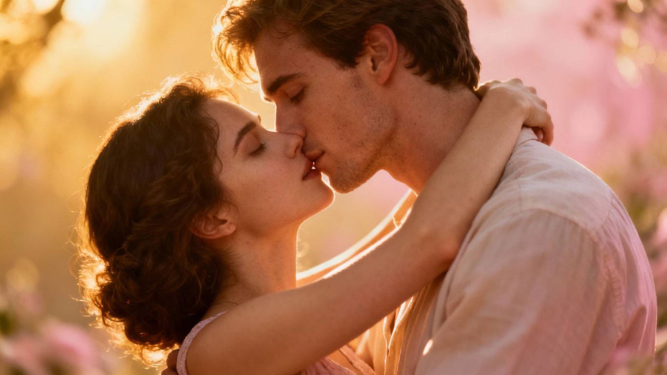 Romance novel cover with a couple embracing.