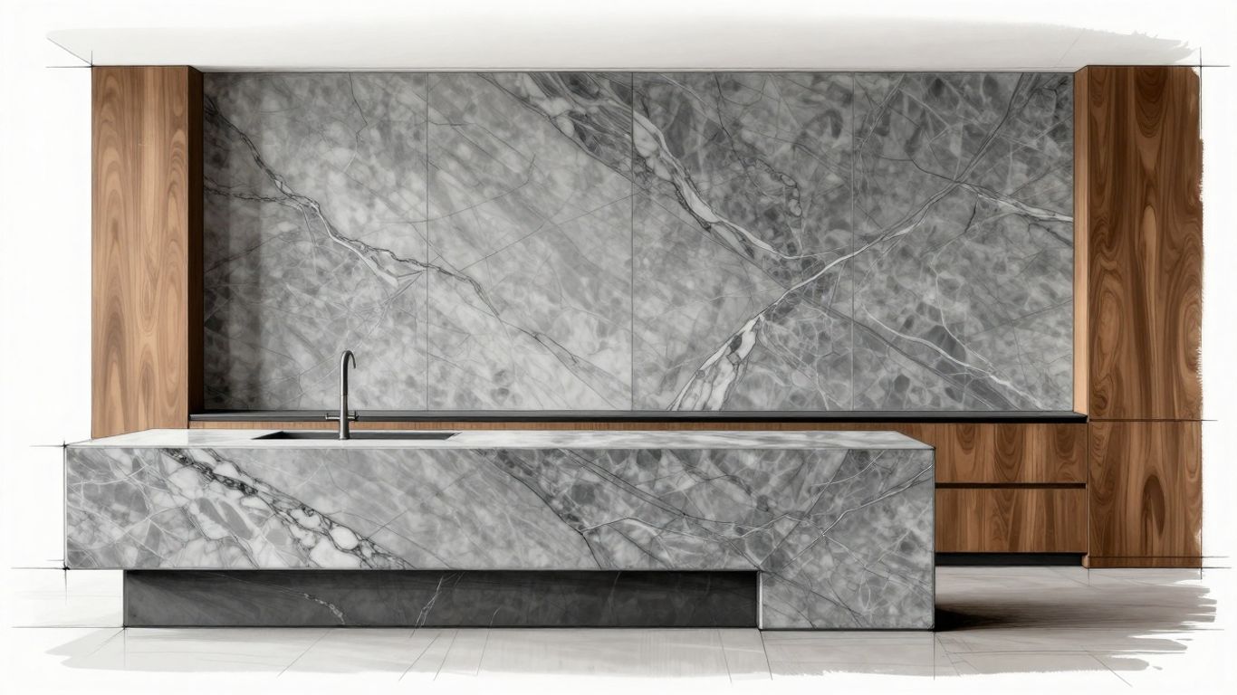 蓝石大理石台面和墙壁的现代素描插图。