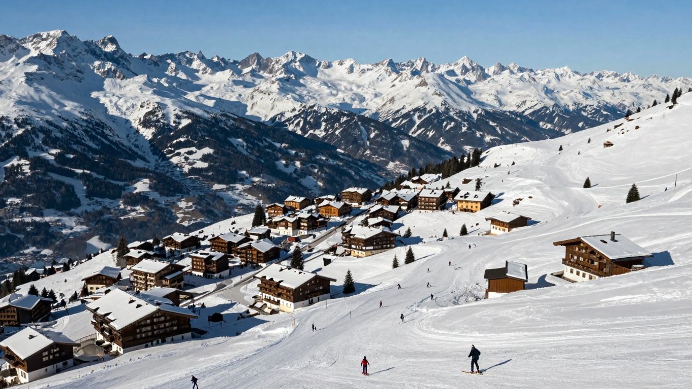 Panoramic view of Val Thorens ski resort and mountains.