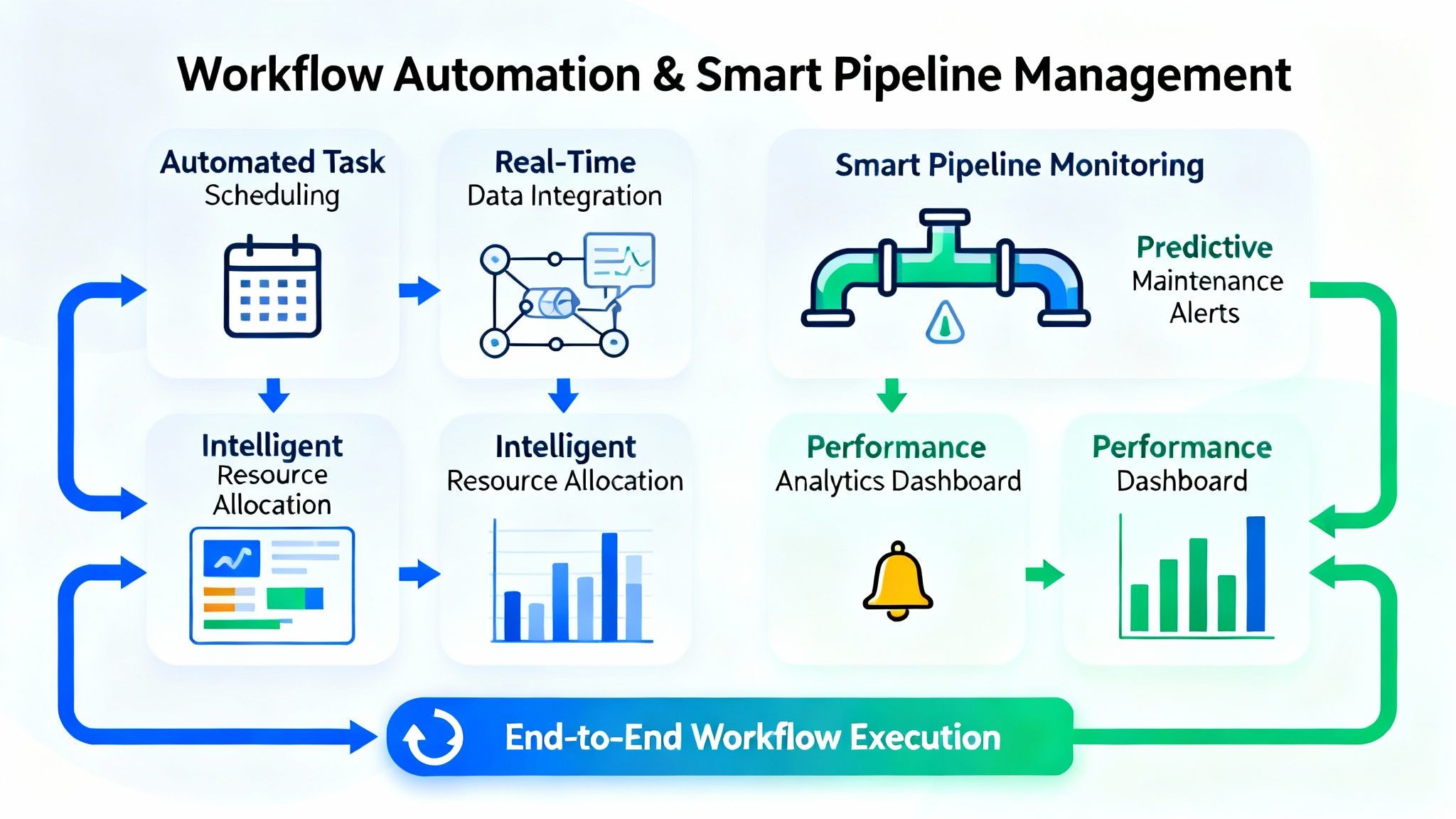 Diagram showing workflow automation and smart pipeline management