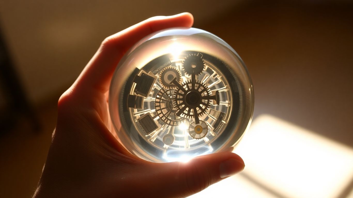 Transparent sphere with visible gears and circuits.
