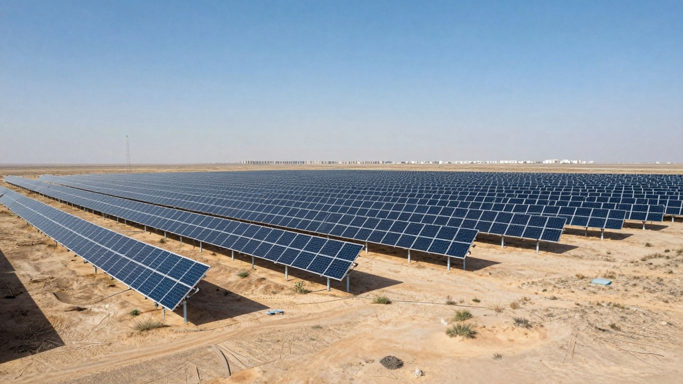 Panneaux solaires dans le désert de Dubaï