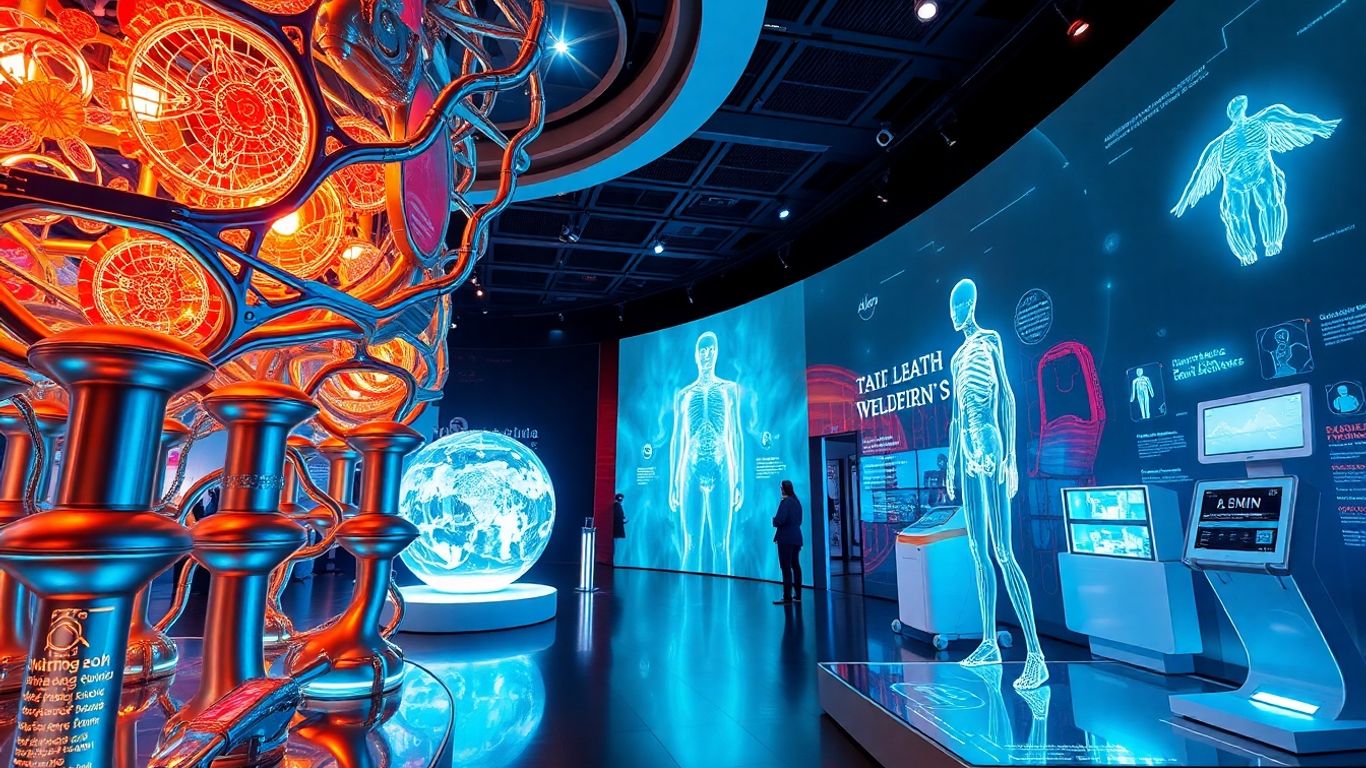 Futuristic health and well-being technology exhibit.