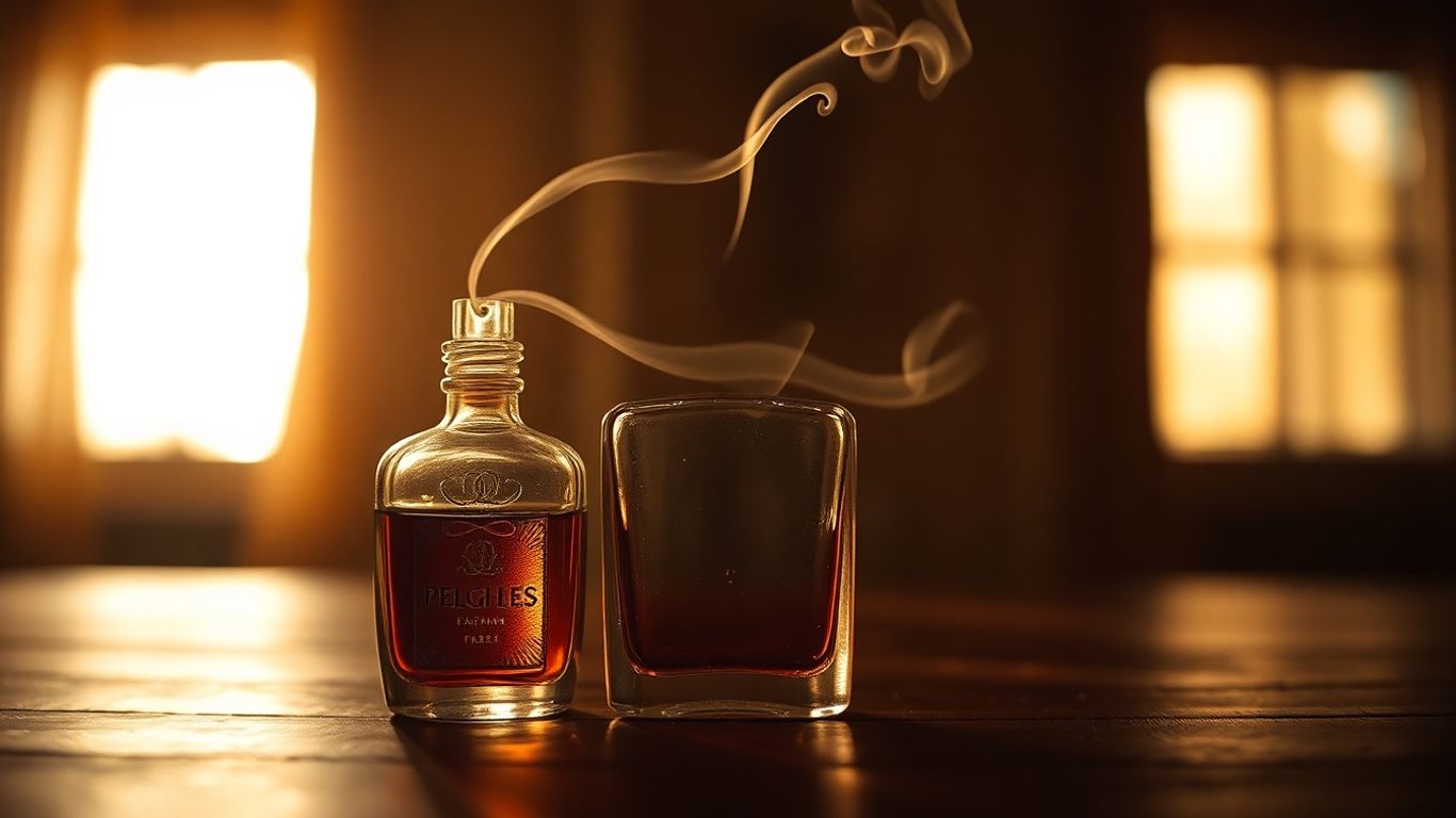 Vintage perfume bottle with fragrant mist.