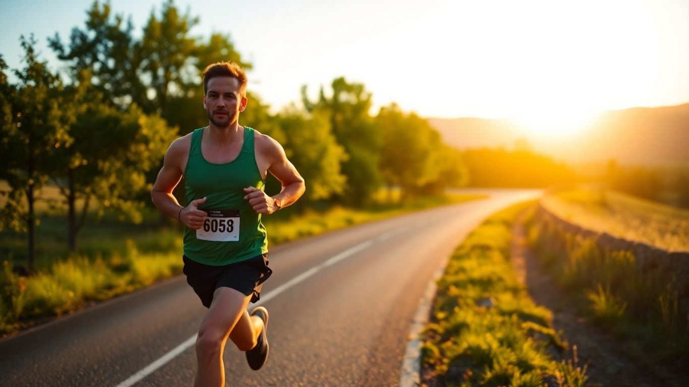 Runner on a road at sunrise.