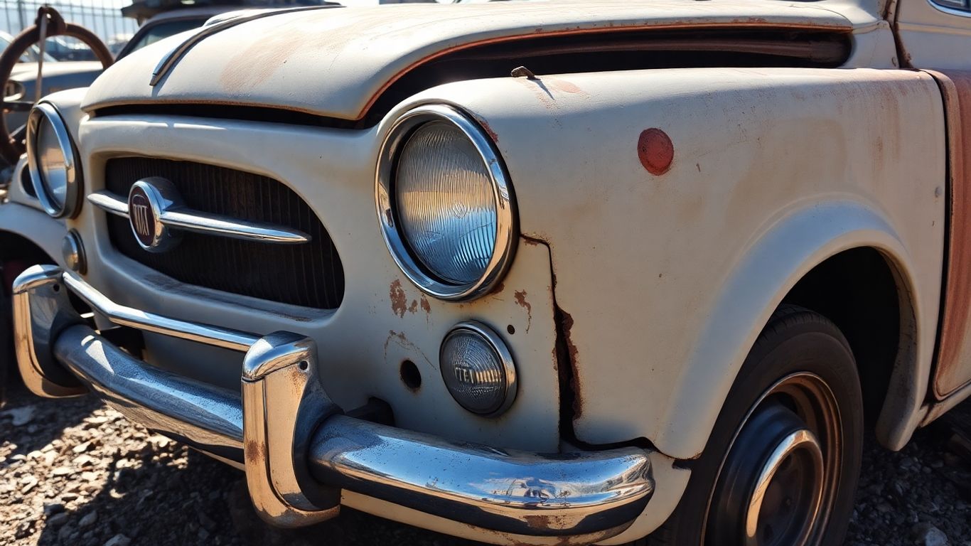 Vintage Fiat car in a junkyard