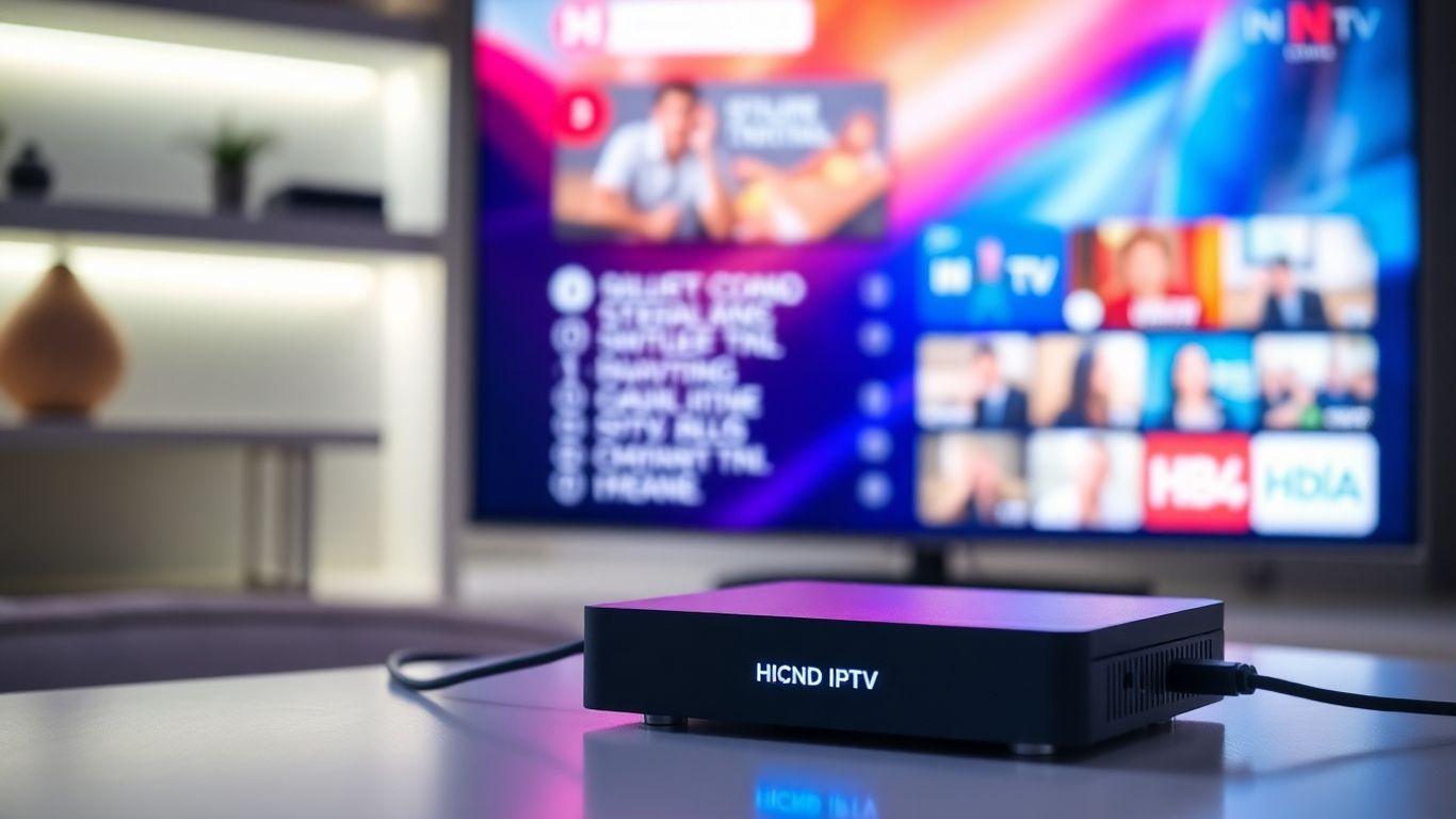 Boîtier IPTV moderne connecté à une télévision HD.