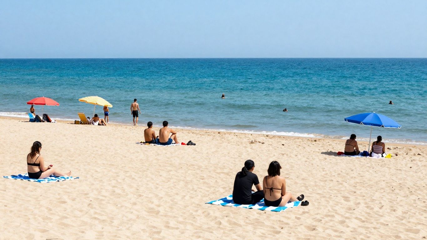 Mensen genieten van de zon op een prachtig strand.
