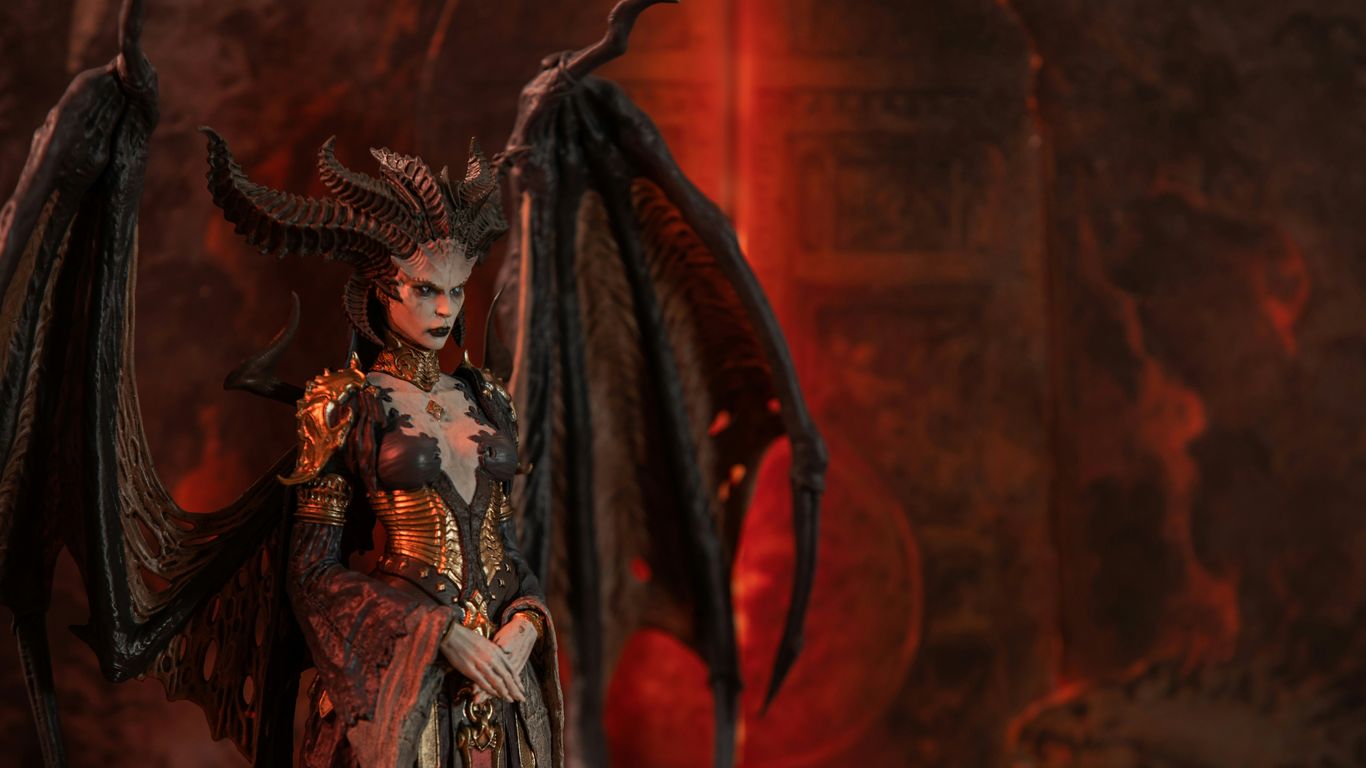 A demonic queen with large wings and horns.