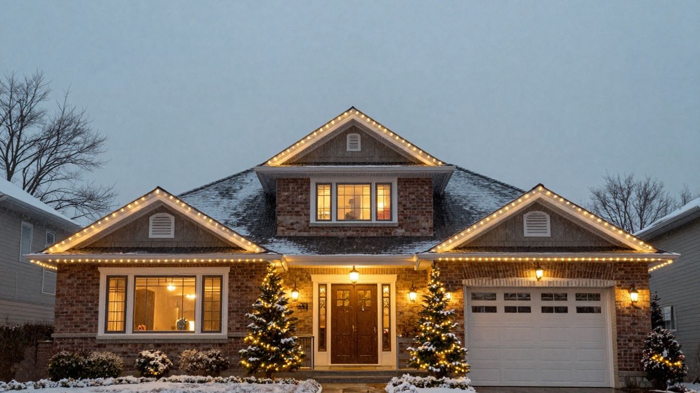 Permanent Christmas lights on an Oakville house.