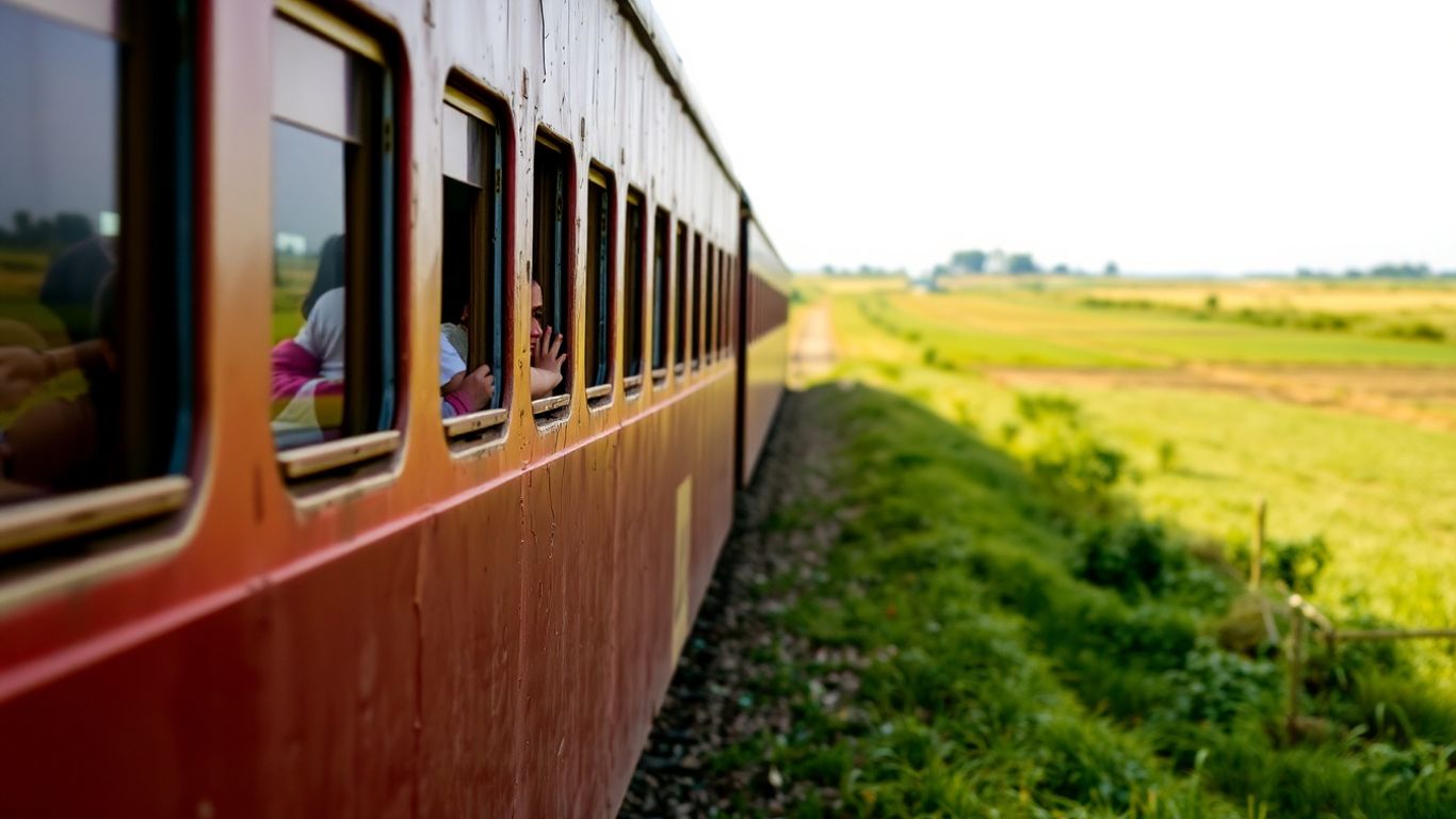 Train bloqué sur les voies en pleine campagne.