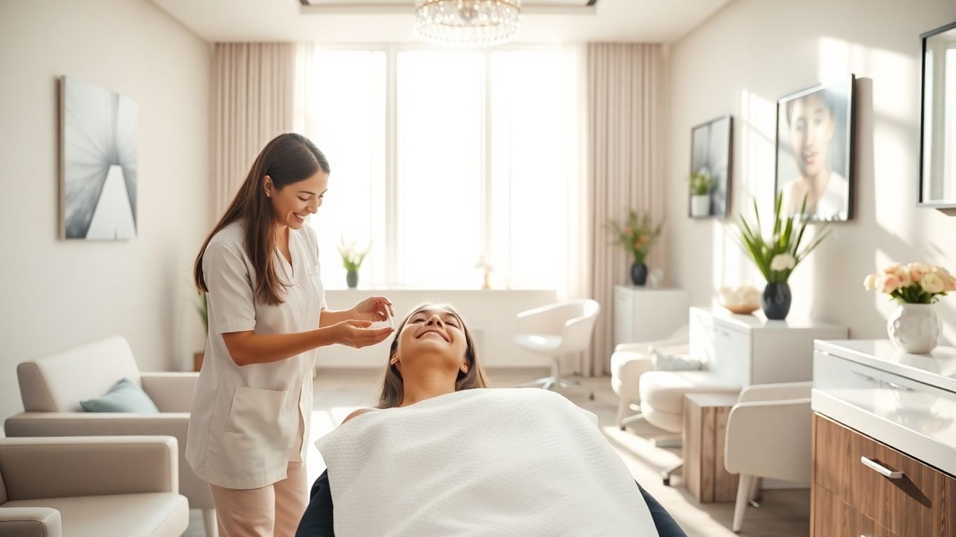 Smiling patient in a modern clinic receiving treatment.