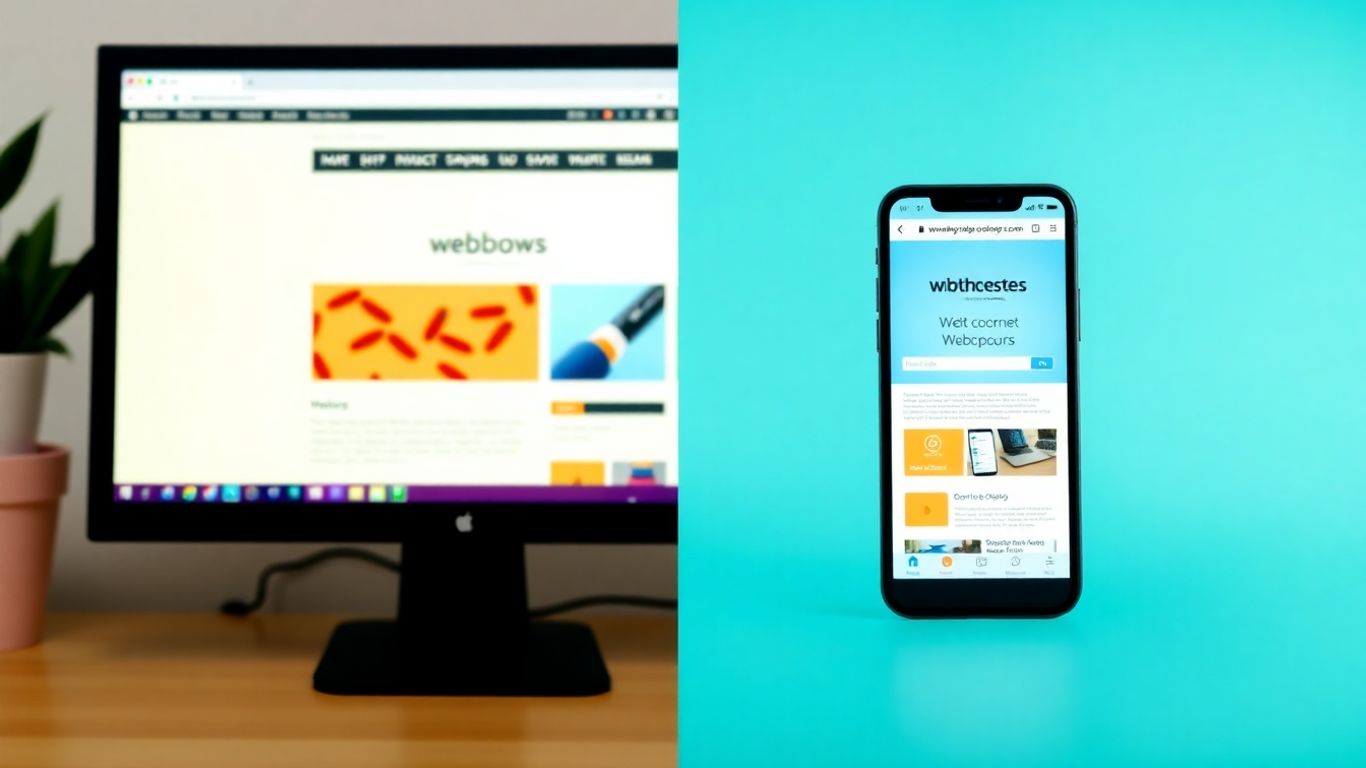 Mobile optimization comparison: desktop vs. smartphone website display.