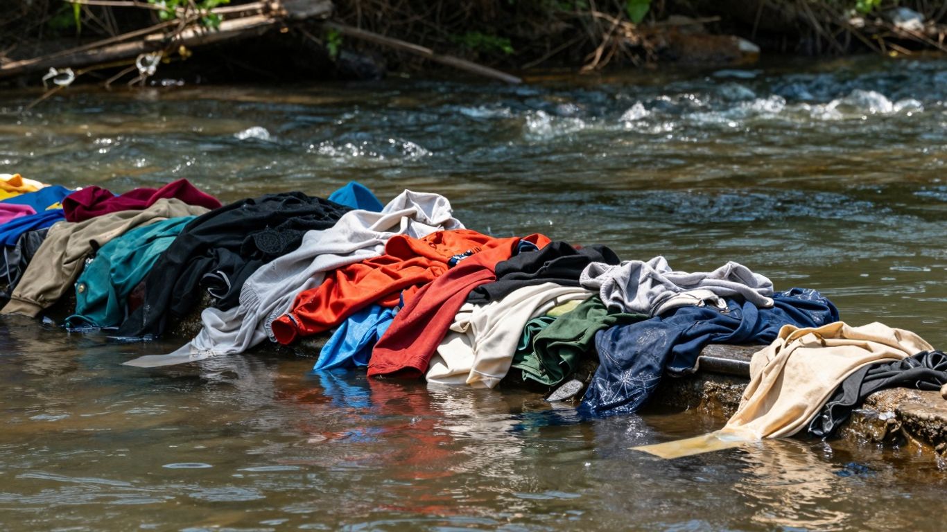 Haine aruncate în apă, poluând un râu din România.