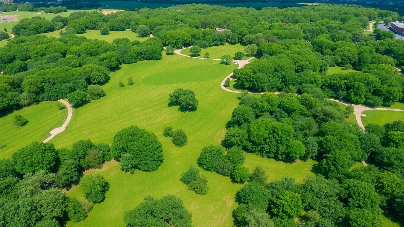 Zilker Park Austin aerial view green trees paths