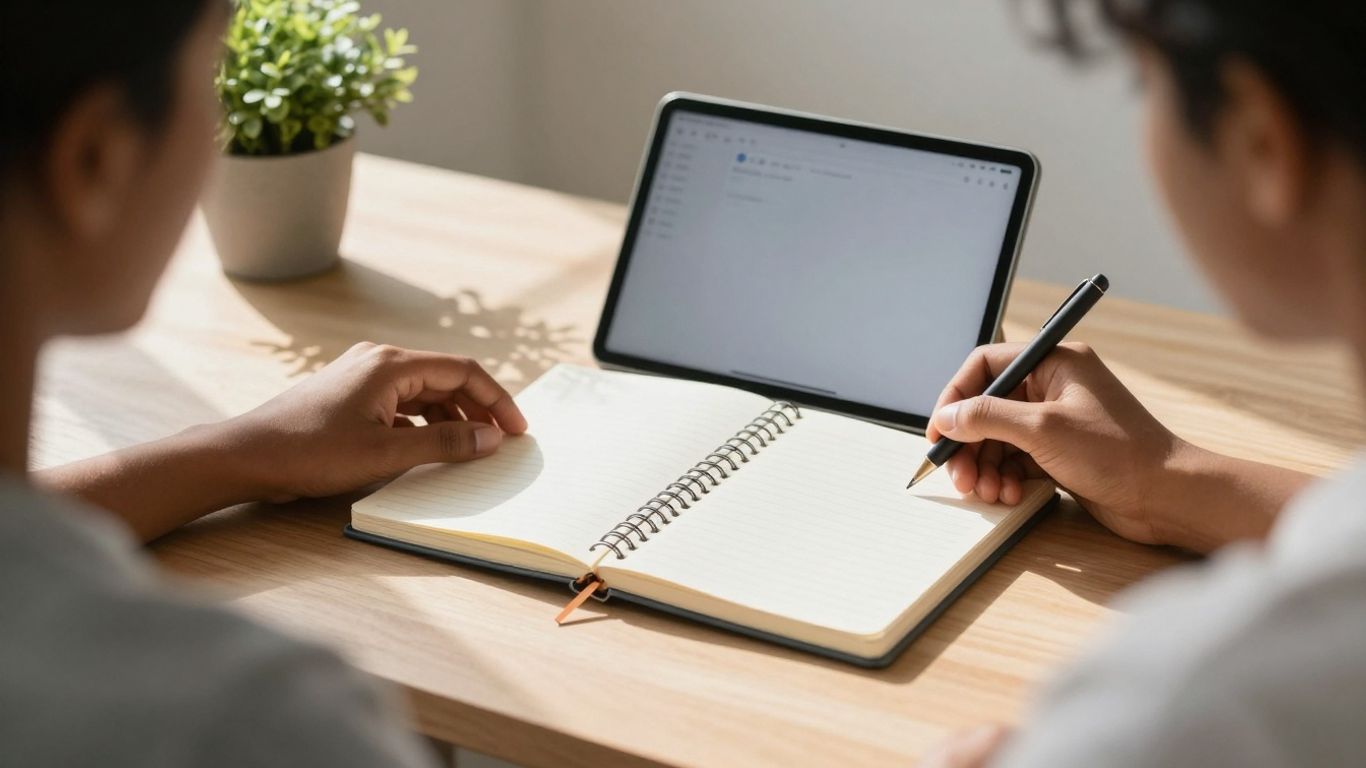 Person using a smart health journal for wellness.