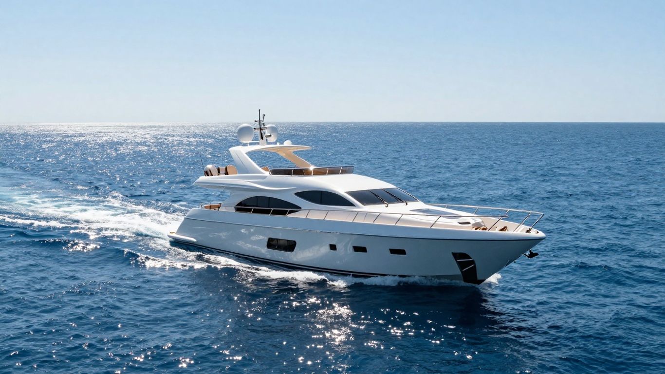 Luxurious yacht sailing on a calm blue ocean.