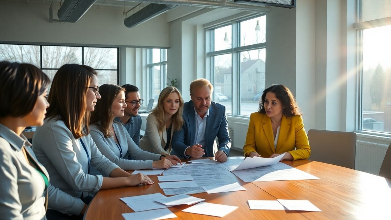 Business professionals collaborating in a bright Massachusetts office.