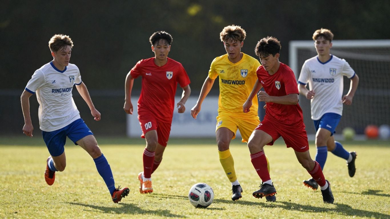 Ringwood Soccer Club players in action on a green field.