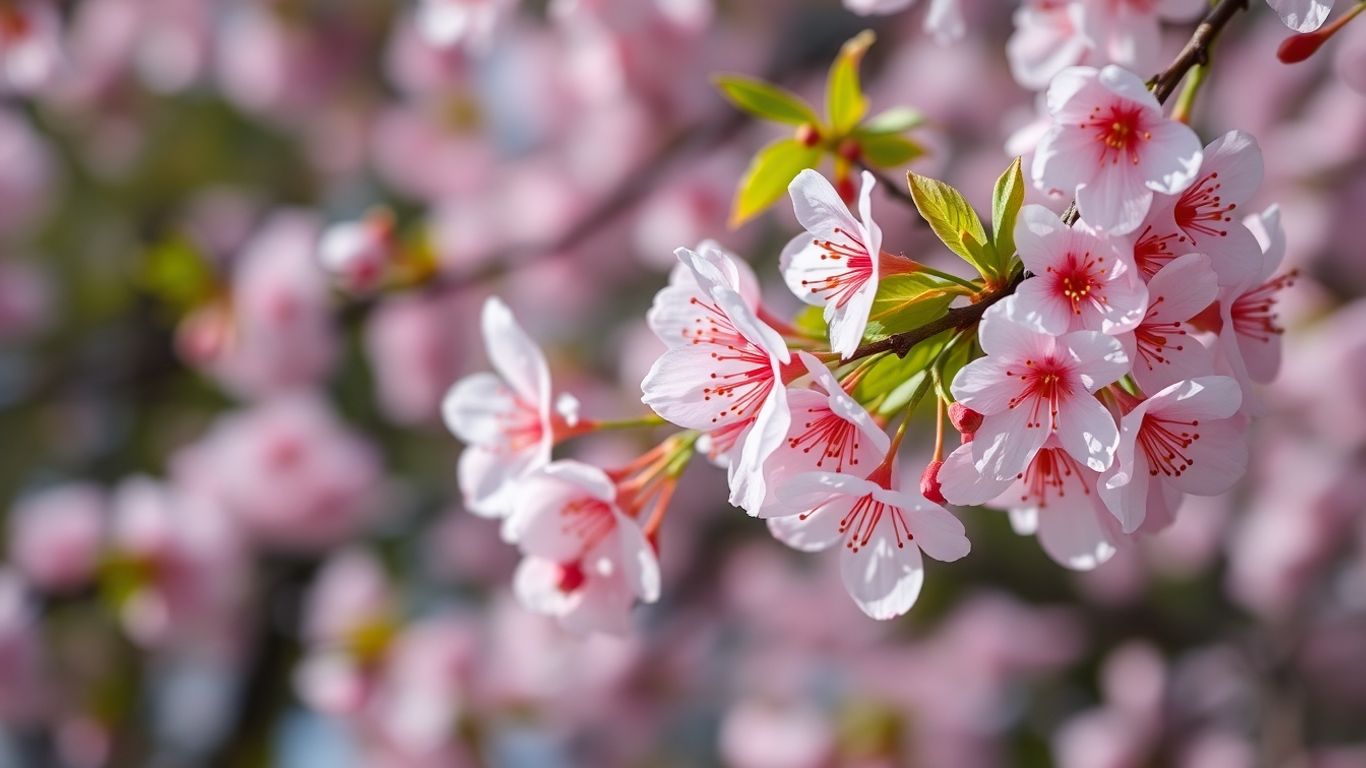 Pink cherry blossom petals falling gently.