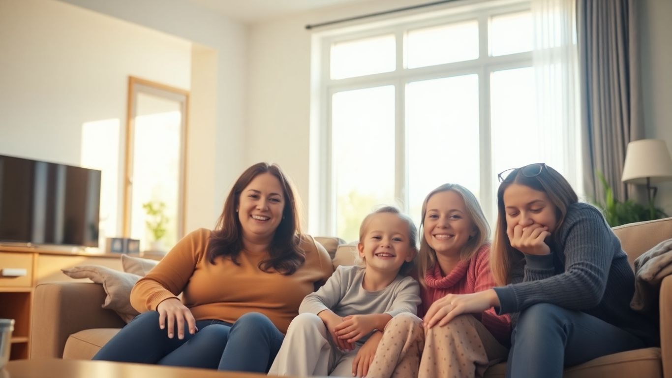 Familia feliz en un hogar seguro y moderno.