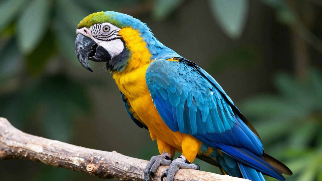 Blue-throated macaw perched on a branch, showing its colorful plumage.