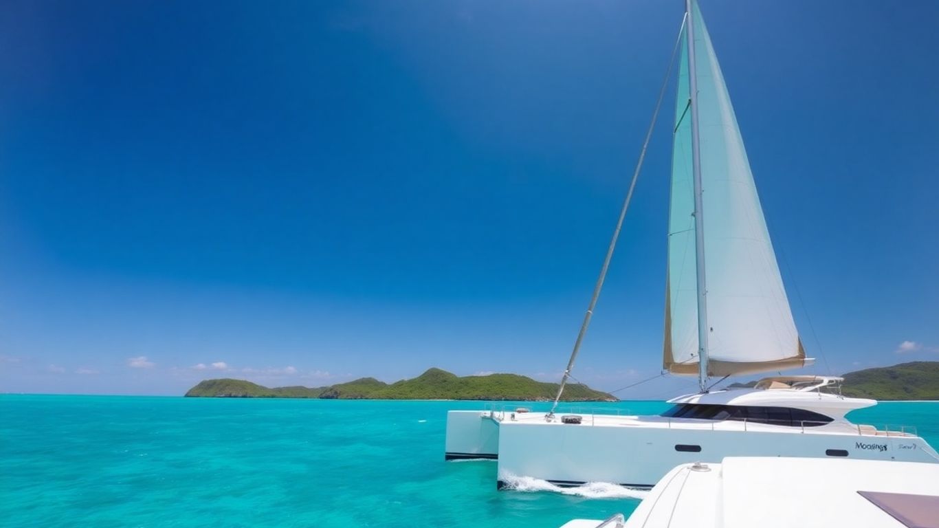 Moorings 4200 catamaran sailing on blue water.