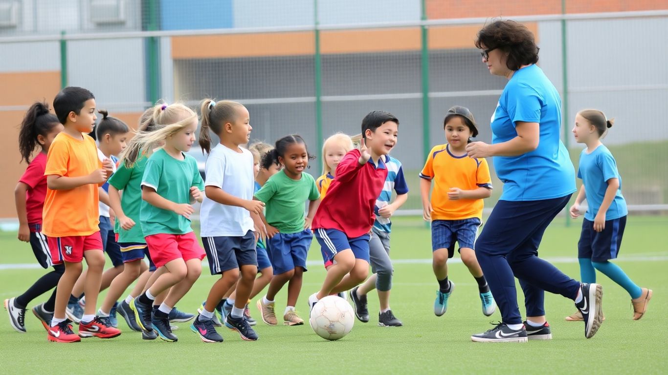 Schüler und Lehrer im Sportunterricht