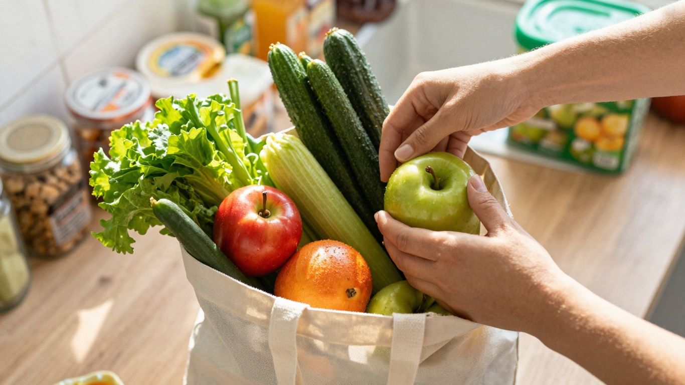 Lidl groceries being packed into a shopping bag.