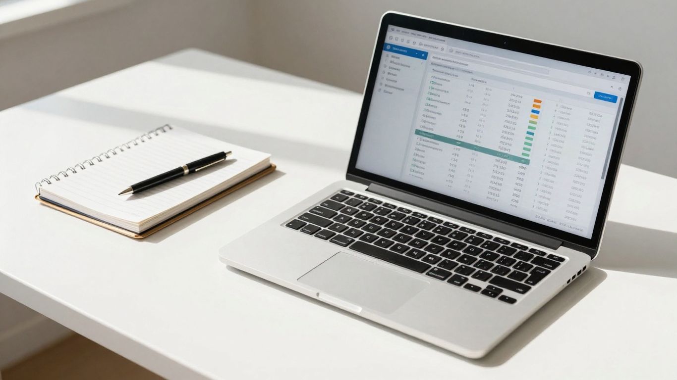Small business bookkeeping with technology on a desk.