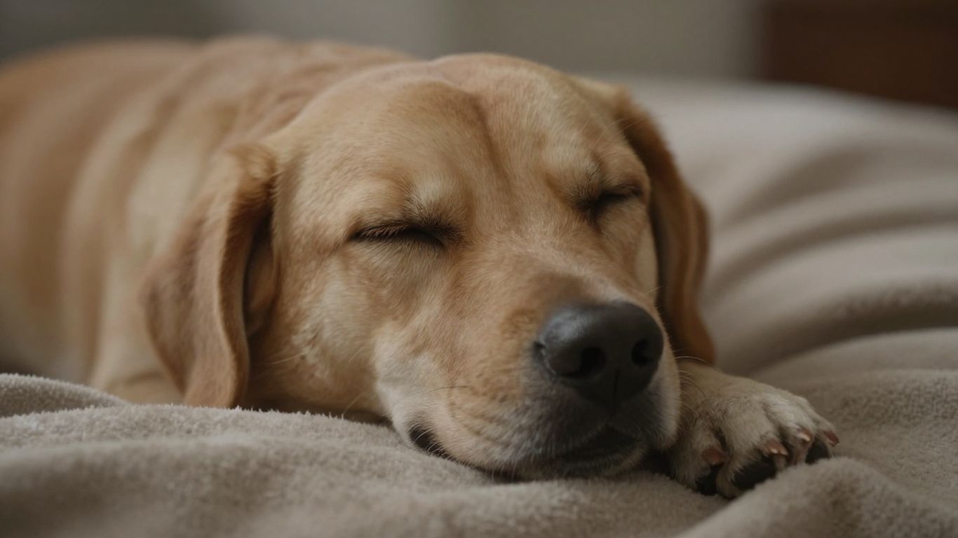 A content dog relaxing peacefully.