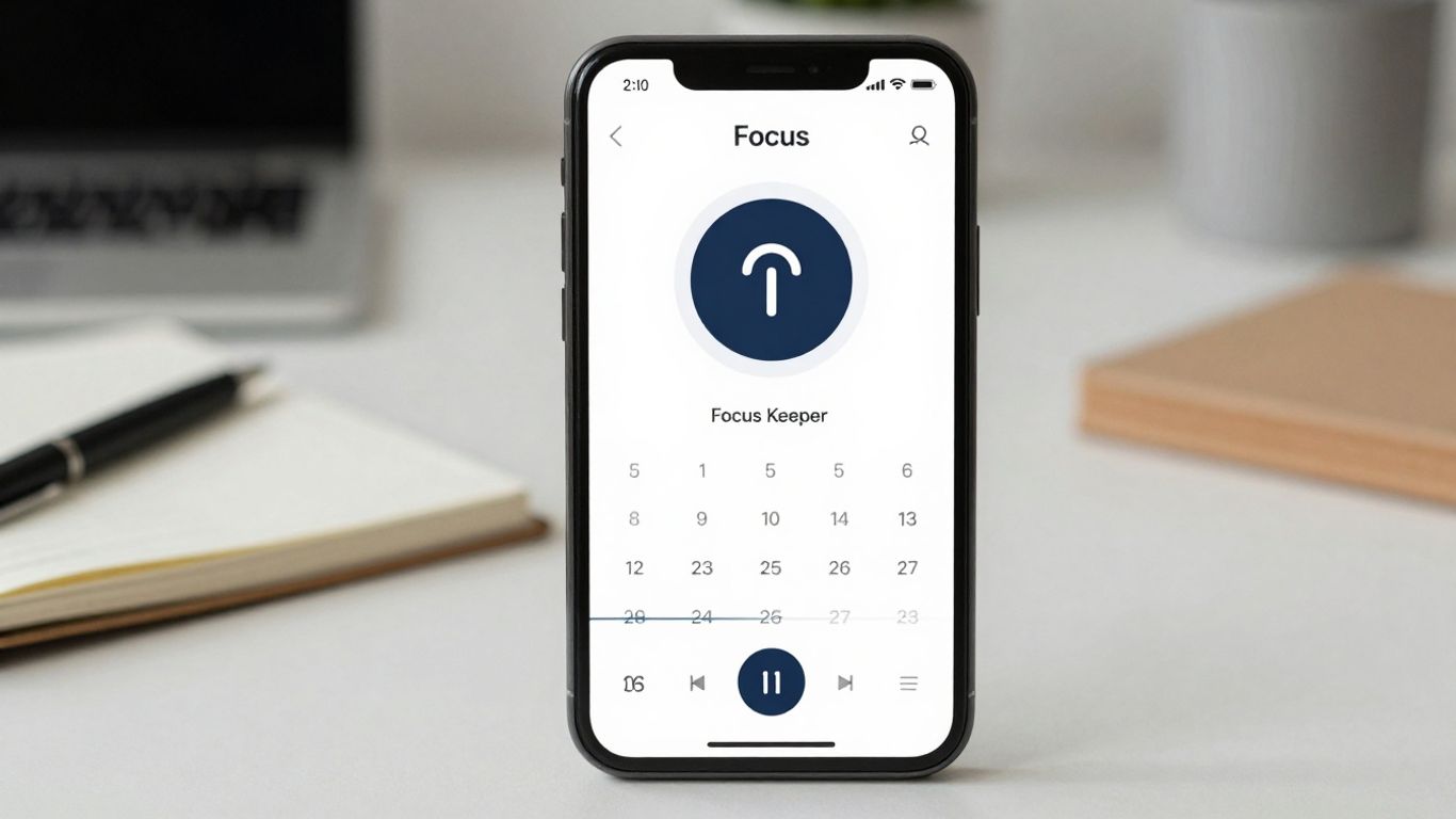 Focus Keeper app on a smartphone, promoting study focus.