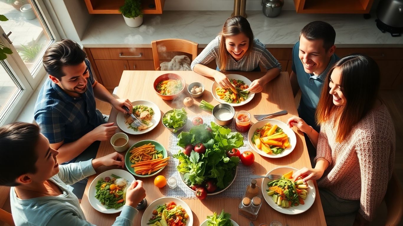 Family enjoying a quick, delicious weeknight dinner together.