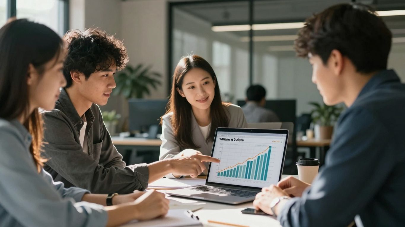 Amazon PPC agency team discussing sales growth strategy.