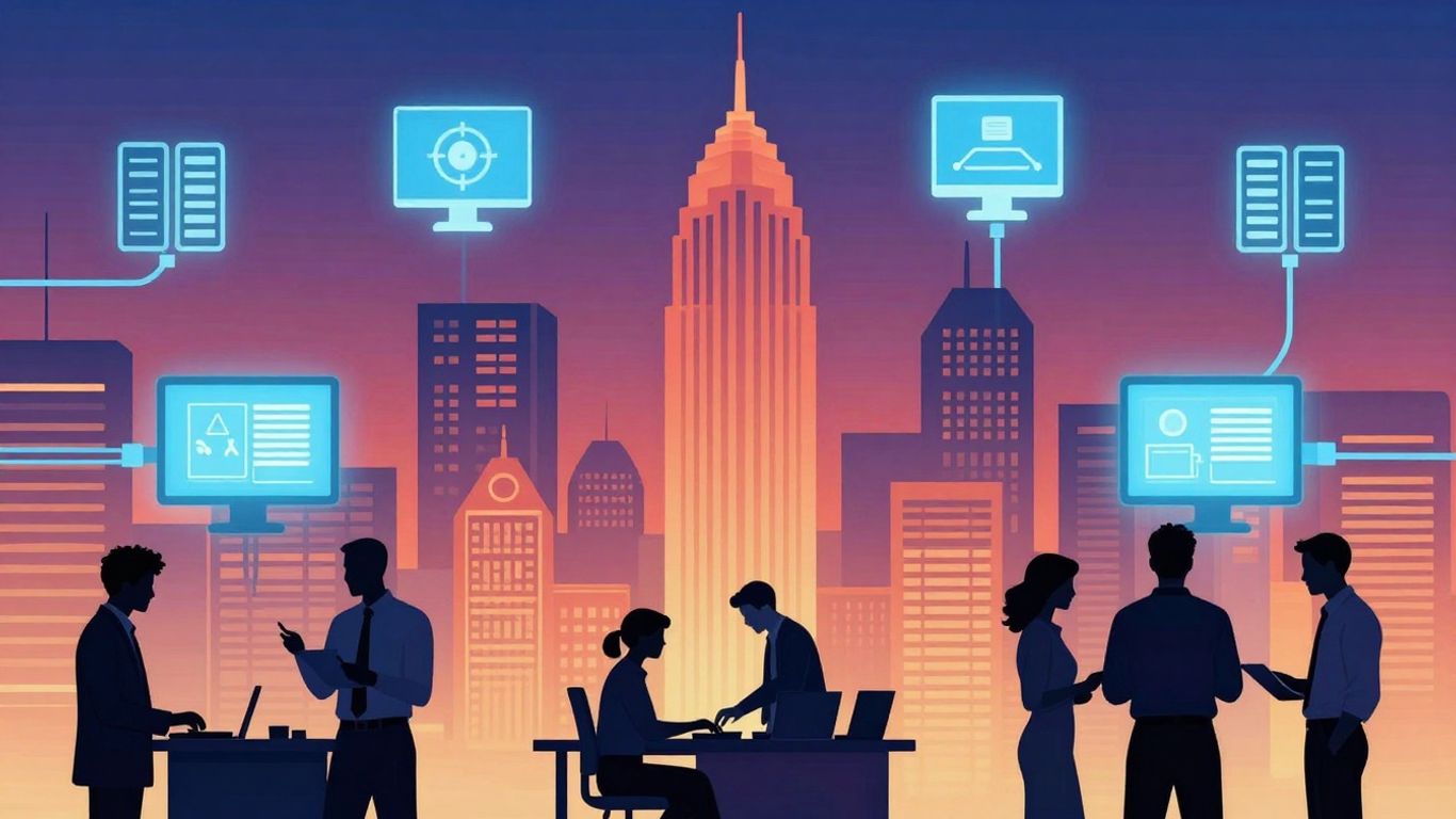 Atlanta IT support jobs infographic with cityscape and tech icons.