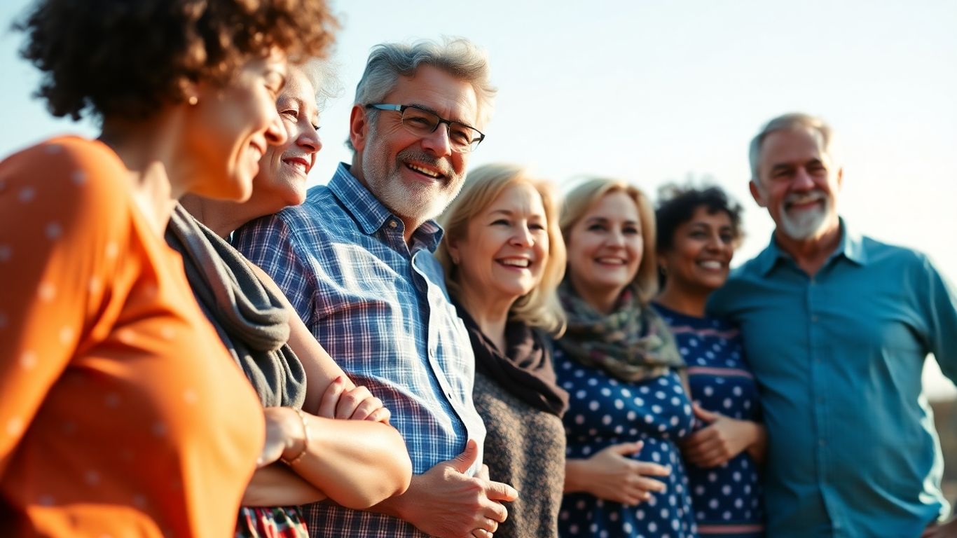 Healthy people of different ages outdoors in sunlight