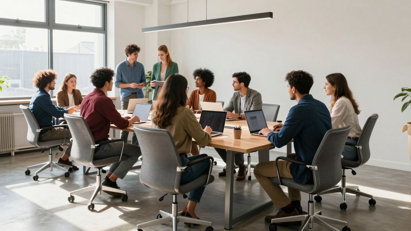 Bridgewater Associates office with professionals collaborating.