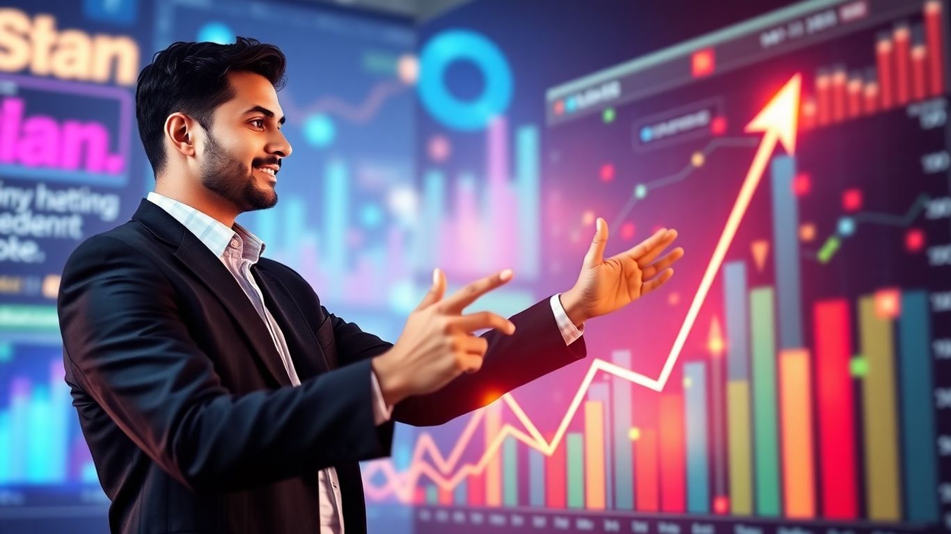 Marketing professional achieving campaign success with AI analytics.
