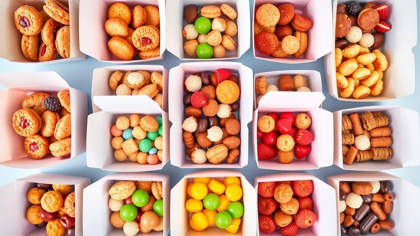 กล่องขนมหลากหลายแบบ จัดเรียงสวยงาม น่ารับประทาน