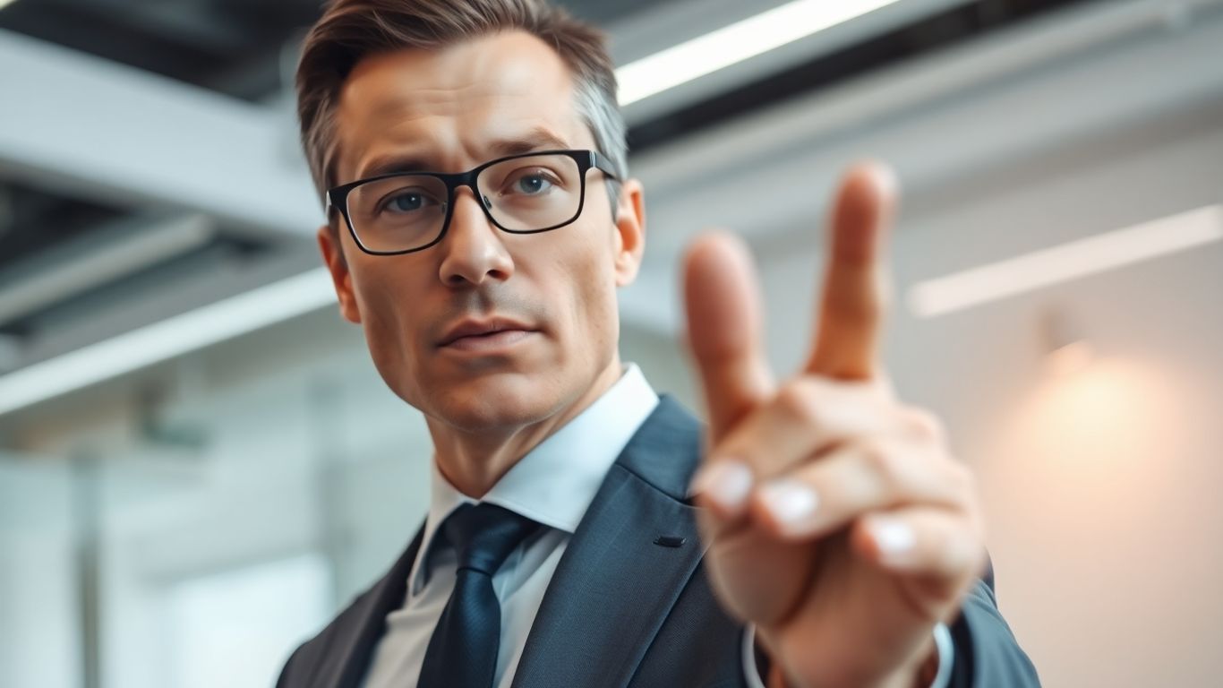 Person in suit giving a financial presentation.