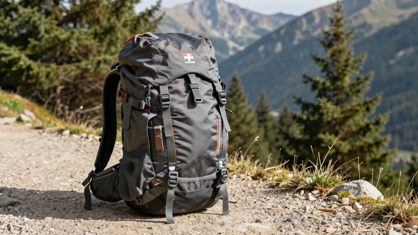Swiss Gear backpack on a mountain trail