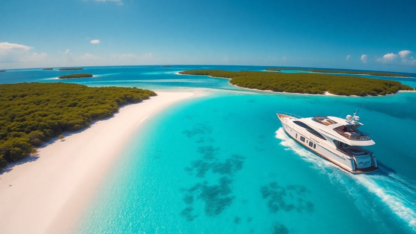 Luxury yacht sailing in Exumas turquoise waters