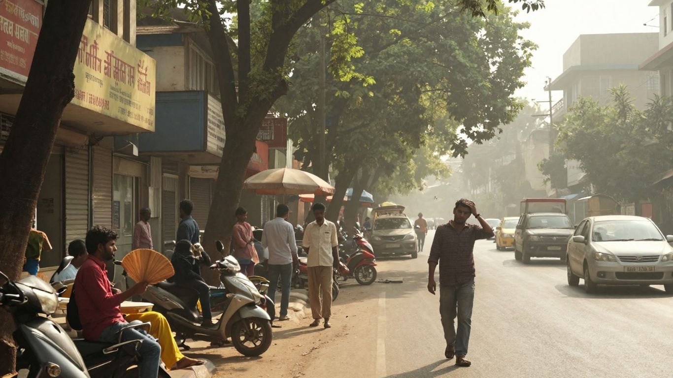 Oraș afectat de valuri de căldură, oameni căutând umbră.